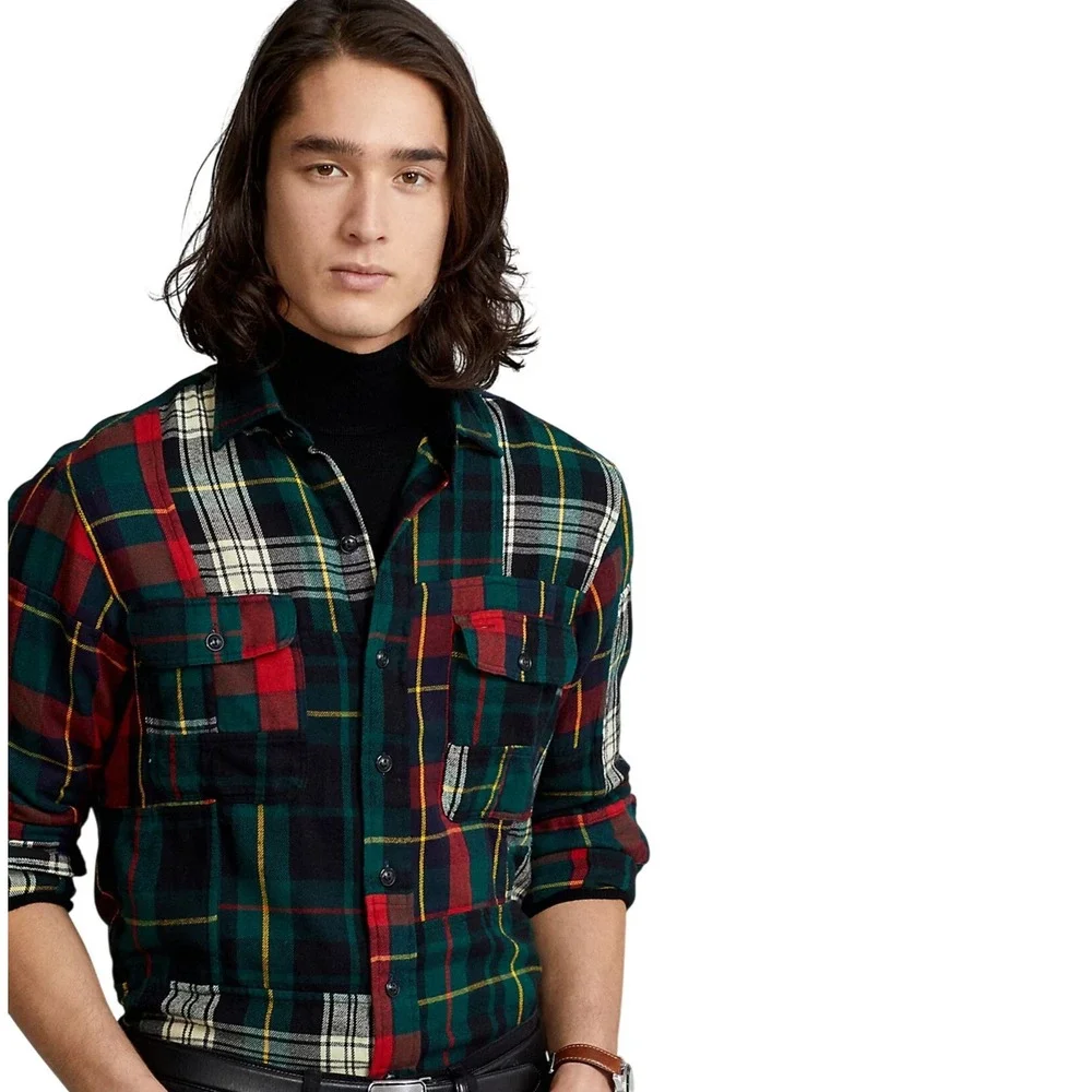 Polo Ralph Lauren Classic Fit Patchwork Plaid Flannel Shirt XL New‎